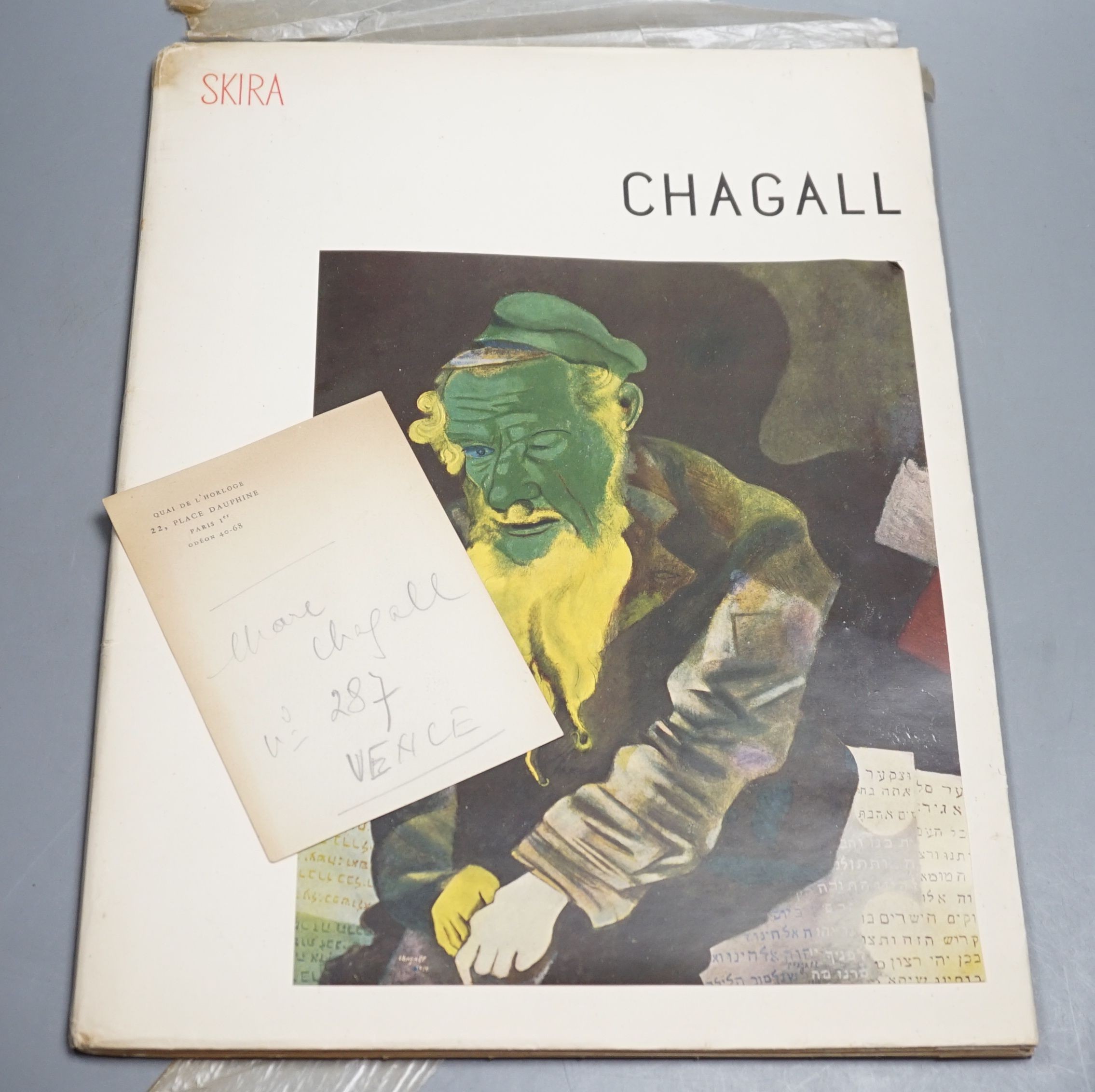 Marc Chagall, signed postcard and a book of prints